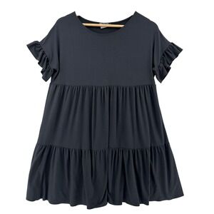 MRT 1030 Womens Black Ruffle Sleeve Tiered Babydoll Dress Short Sleeve SZ M 90s